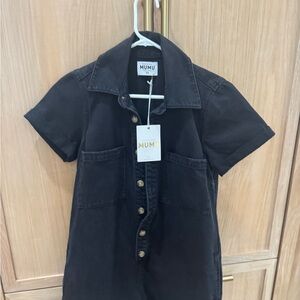 Show Me Your MuMu Black Denim Button Down Romper